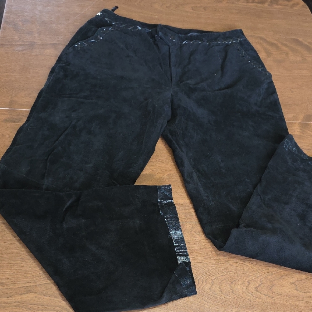 August Silk Logic Black Pants 100% Genuine Suede Wide Leg Size 12 Western Casual